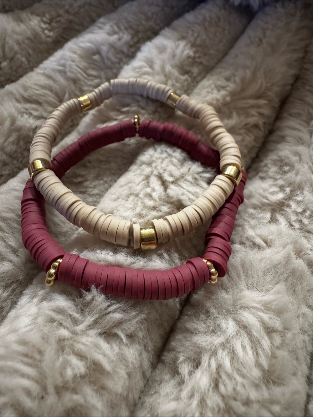 Stackable Beaded Bracelet Set - Rose and Cream